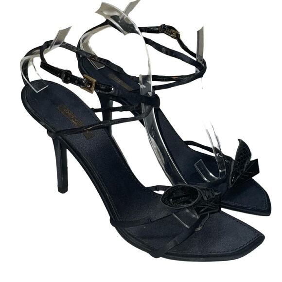 Louis Vuitton Paris Black Satin Wrap Strappy Heels - FLAWED    Size: EU 40 US 10 - Picture 1 of 12
